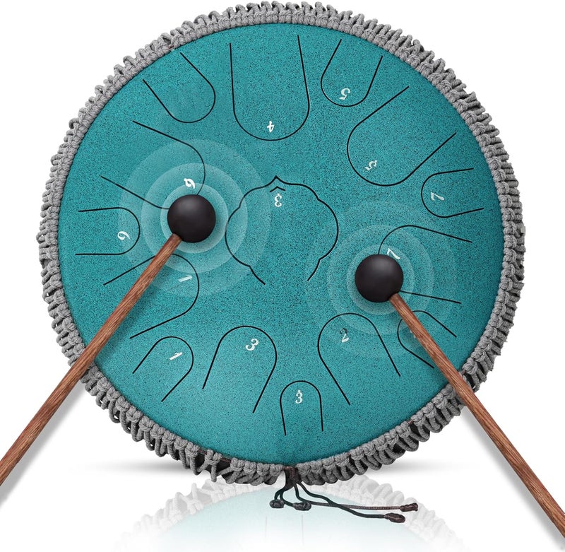 NBMICSO Steel Tongue Drum- 15 Note 14 Inches D-key Rain Drum Sound Healing Instruments - Handpan Drum for Meditation Entertainment Musical Education Concert Mind Healing Yoga (Malachite) - Image 1
